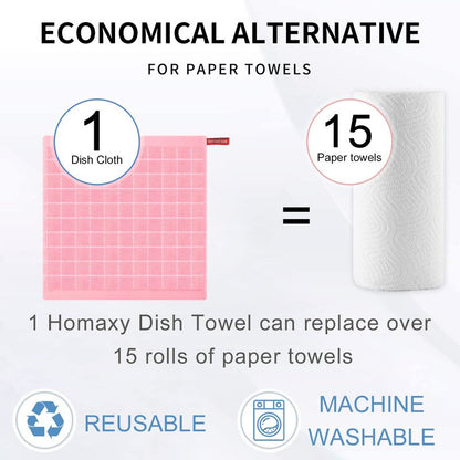 Homaxy 100% Cotton Terry Kitchen Dish Cloths, Ultra Soft and Absorbent Dish Towels for Kitchen, Suitable for Drying and Washing Dishes, 6 Pack, 12 x 12 Inches, Pink