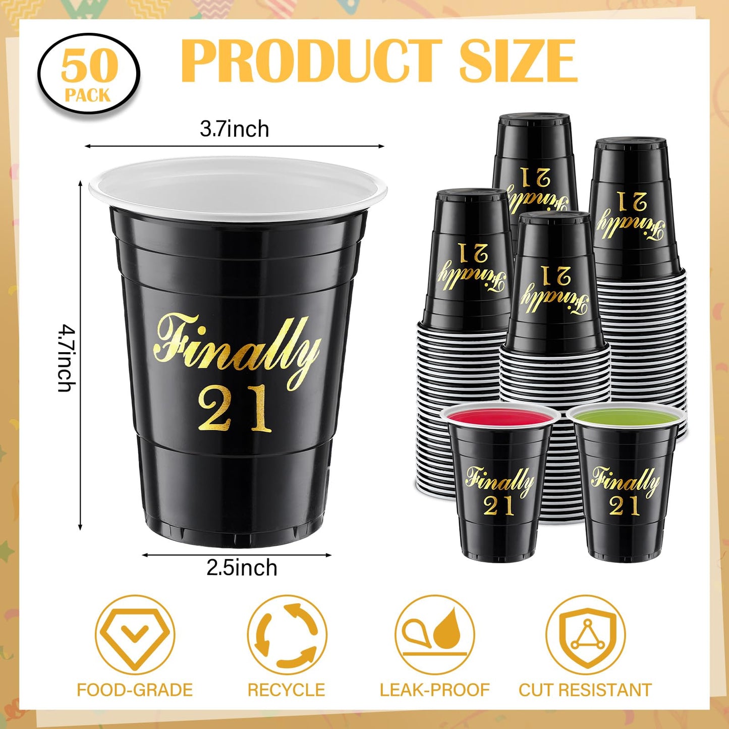 Nuogo 50 Pcs Finally 21 Birthday Party Disposable Cups 16 oz Plastic Cups 21st Birthday Party Favors Gift for Her and Him Women Men Anniversary Wedding Decorations