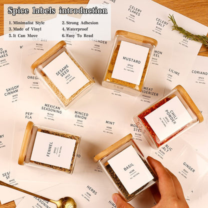 Glass Spice Jars with Bamboo Lids - 20 Pcs Thicken(2.4mm) 4oz Airtight Seasoning Containers with 131 Waterproof Minimalist Spice labels Preprinted - Small herb Jars for Pantry Organization and Storage