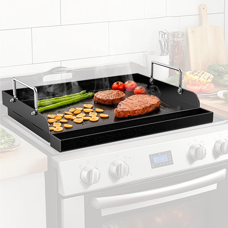Nonstick Nanoceramic Griddle Plate, Pre-Seasoned Heavy-Duty Flat Top Insert, Universal Outdoor Cooking Griddle for Gas Grill/Charcoal/Gas Stove, Camping, Tailgating, Parties & Backyard BBQ, 17"x13"