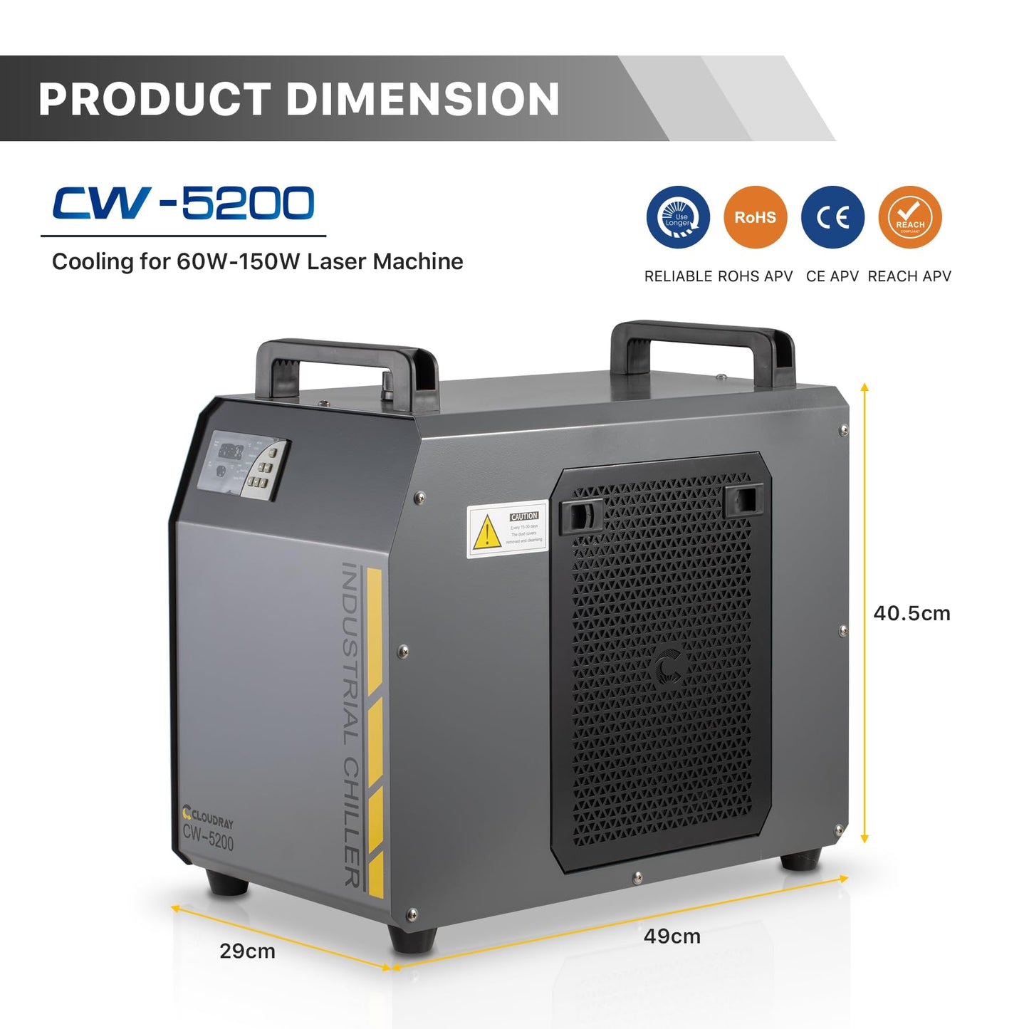 Cloudray 6L Industrial CO2 Laser Water Chiller 0.61HP CW5200 Precise Thermostat Recirculating CO2 Industrial Laser Chiller for 60W 70W 80W 90W 100W 120W 130W 150W CO2 Engraving Machine Cooling Machine