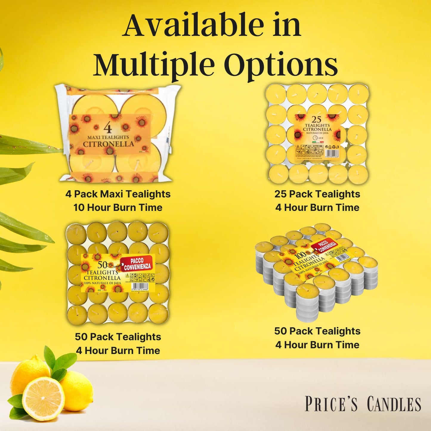Price's Candles Citronella Scented Tealights | Contains The Benefits of Citronella, Protects from Unwanted Guests | Pack of 50