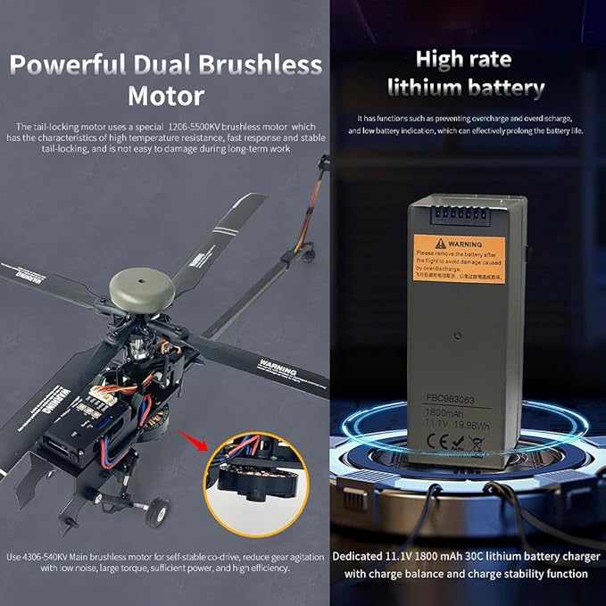 YUXIANG F11 AH64 RC Helicopter for Adults for AH64 Apache 1/32 Scale 2.4G 6CH 6G/3D Stunt Remote Control Military Aircraft Toys with 6-Axis Gyro &amp 2 Brushless Motor &amp Lights - RTF