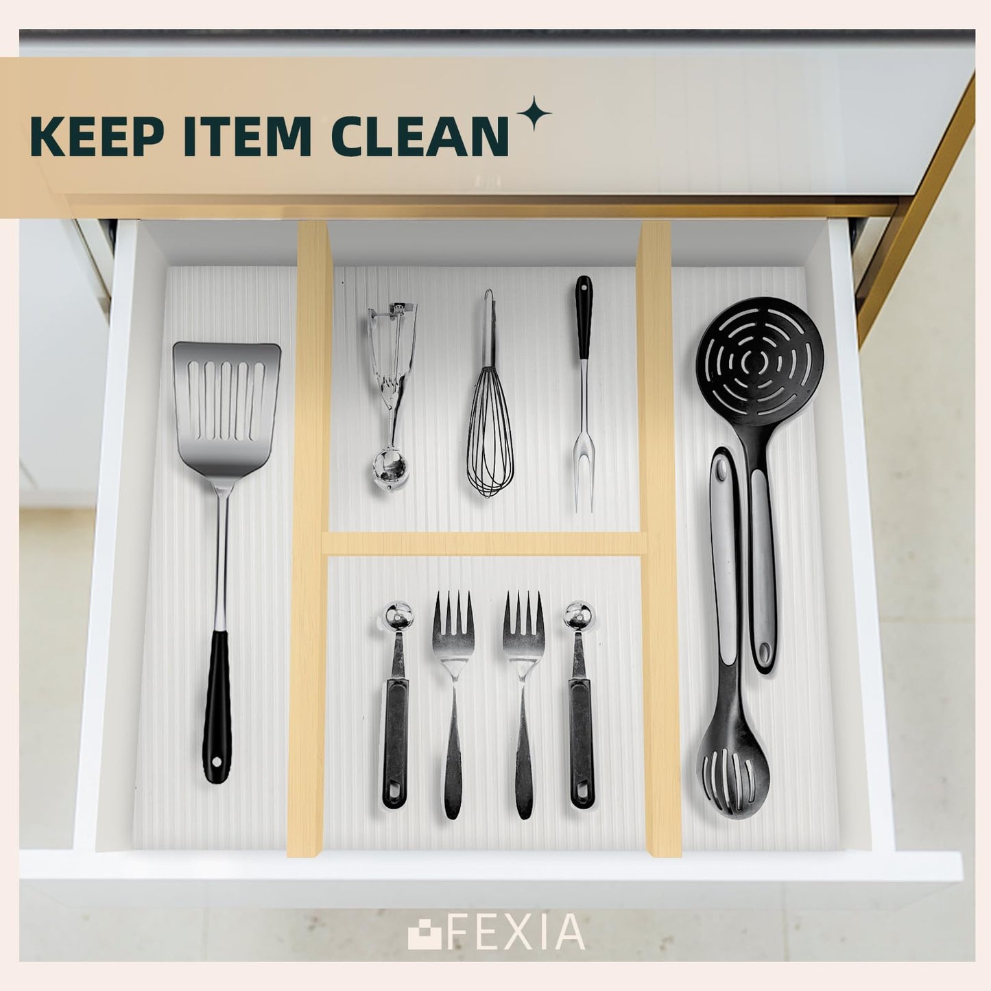 FEXIA Shelf Liners for Kitchen Cabinets Non-Slip Drawer Liner 14 Inches x 20 FT Waterproof & Oil-Proof Non Adhesive Durable Material Fridge Liner for Shelves (2 Rolls)