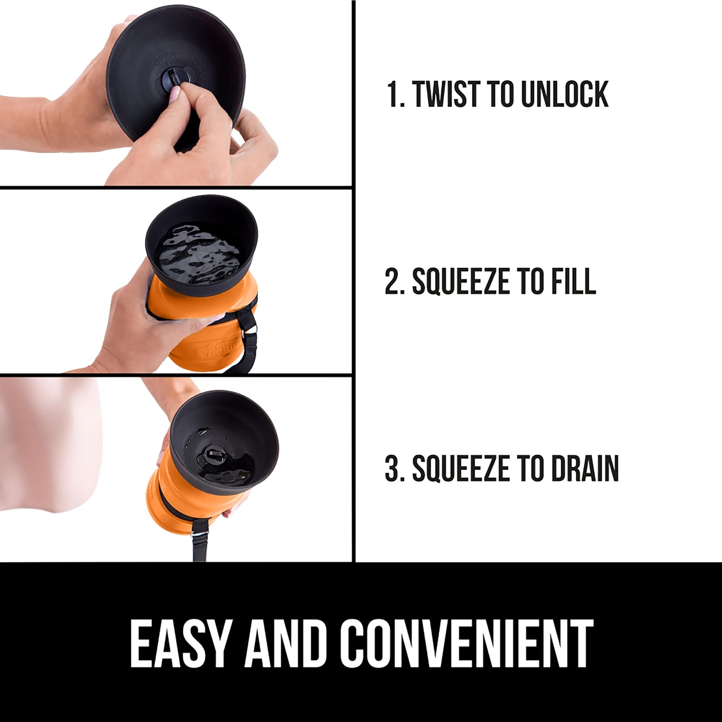 GORILLA GRIP Dog Water Bottle, Portable Water Bowl Dispenser for Dogs, 20 oz Leak Proof Pet Travel Squeeze Bottles, Food Grade Silicone, to Go Puppy Essentials, Hiking Camping Trip Accessories, Black
