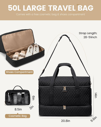 LOVEVOOK Large Travel Duffle Bag, Weekender Bags for Women With Shoe Compartment, Overnight Hospital Bag For Women Labor Delivery, Carry on Bag Personal Item Travel Bag, Yoga Gym Duffel Bag, Black