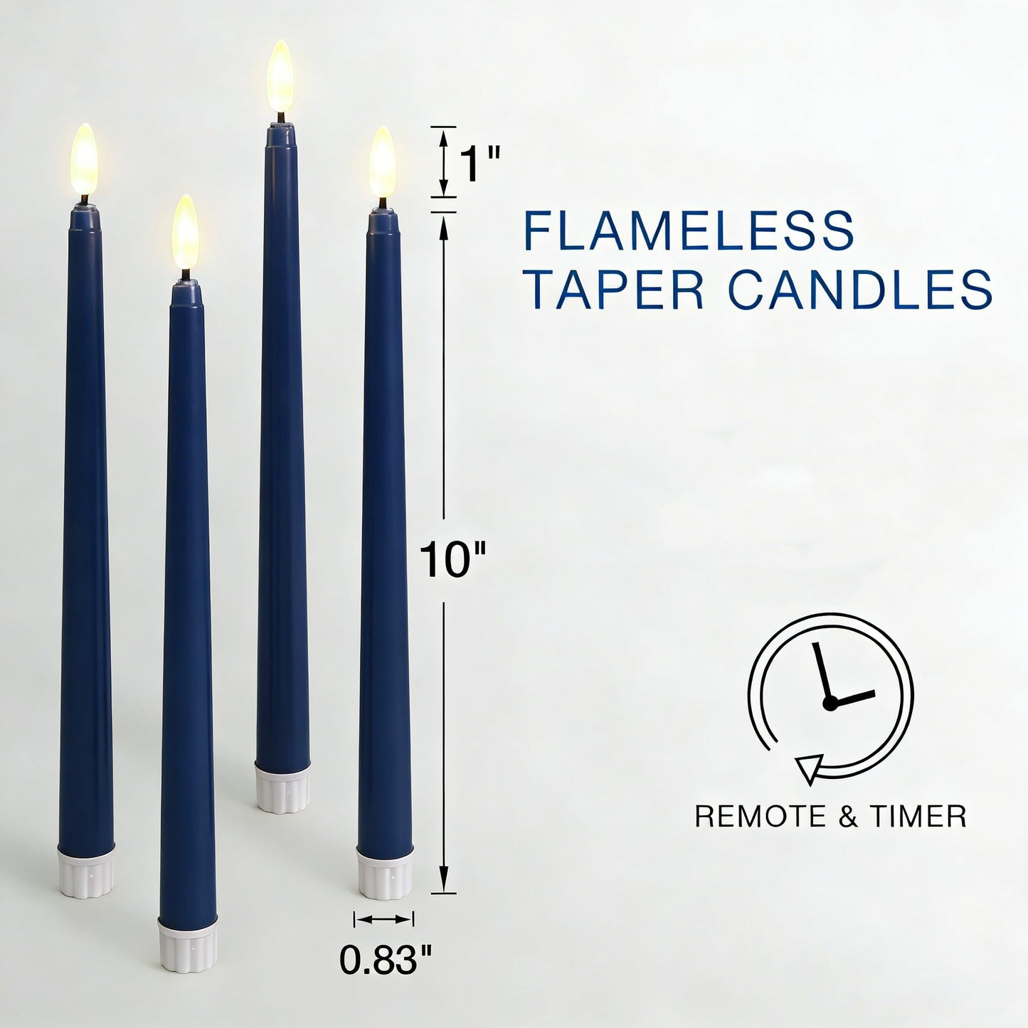 Ni-JASW Navy Blue Flameless Taper Candles with Remote Timer, Flickering Battery Operated LED Candlesticks Home Decor Set of 12