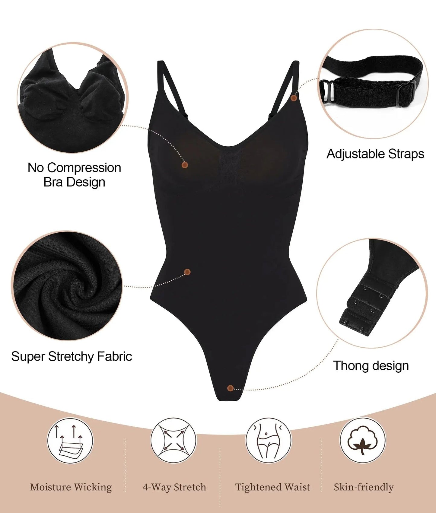 SHAPERX Women's Shapewear Bodysuit Tummy Control Body Shaper Seamless Sculpting Snatched Waist Body Suit,SZ5215-Black-XXS/XS(One piece)