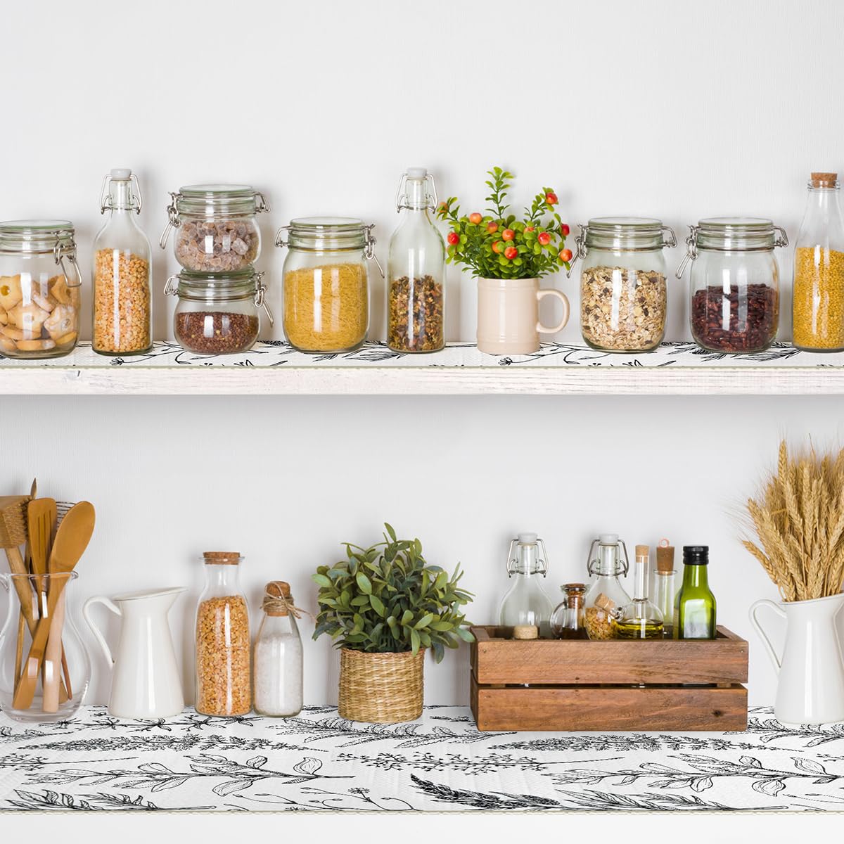 Quttisay Shelf Liner for Kitchen Cabinets,Non Adhesive Cabinet Liner,Non-Slip Drawer Liner,Waterproof Shelf Liner Easy to Clean Strong Grip Liner for Cabinets,Drawers,Cupboard，(Floral 12 in x 10FT)