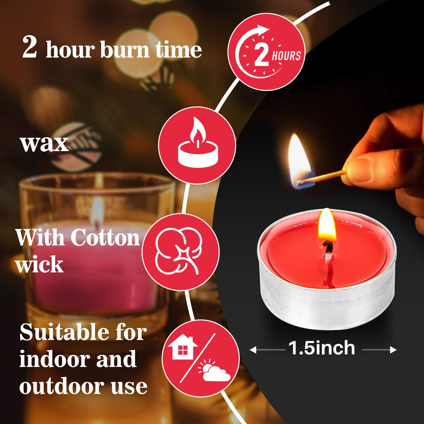 Red Tea Lights Candle Set - 25 Pcs Mini Tealight Candles Unscented Votive Soy Candle for Home, Pool, Shabbat, Wedding, Emergencies, Christmas