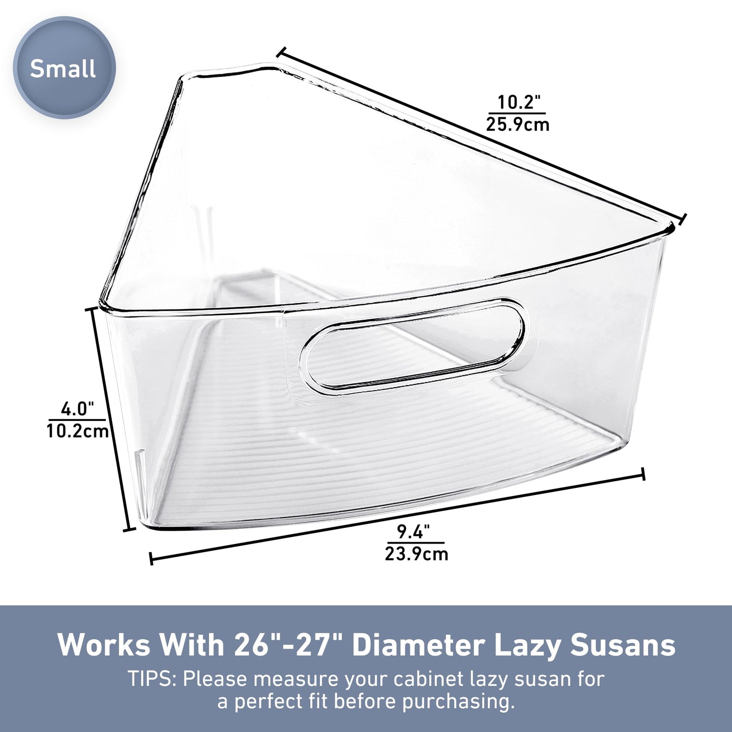 Leeden Lazy Susan Organizer for 26" Diameter Corner Lazy Susan, Plastic Kitchen Cabinet Storage Bins with Handle, 4 Packs, 1/8 Wedge - Food Safe, BPA Free