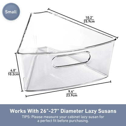 Leeden Lazy Susan Organizer for 26" Diameter Corner Lazy Susan, Plastic Kitchen Cabinet Storage Bins with Handle, 4 Packs, 1/8 Wedge - Food Safe, BPA Free