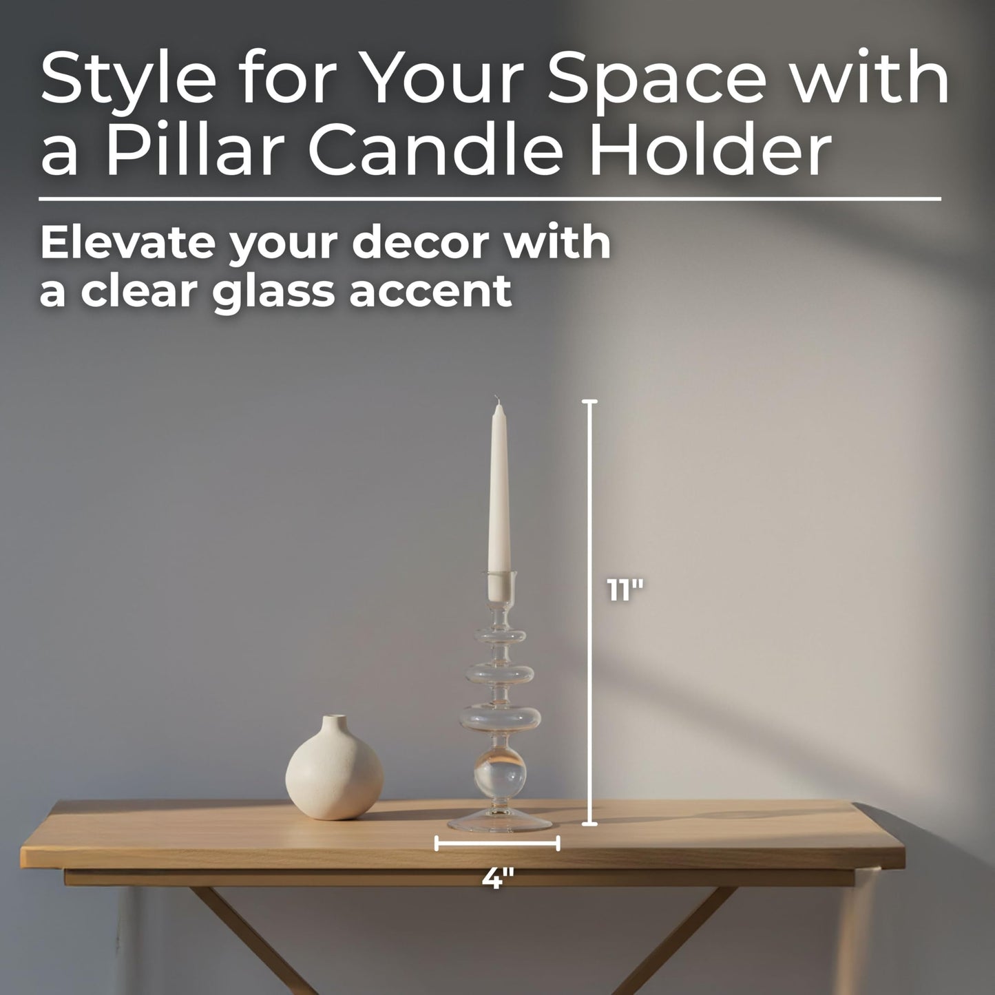 Glass Candle Holder – Taper Candle Holders and Candlestick Holders for Table Decor, Living Room or Dining Table Modern Home Decor Disc and Sphere Design Accent – 11", Frosted Clear