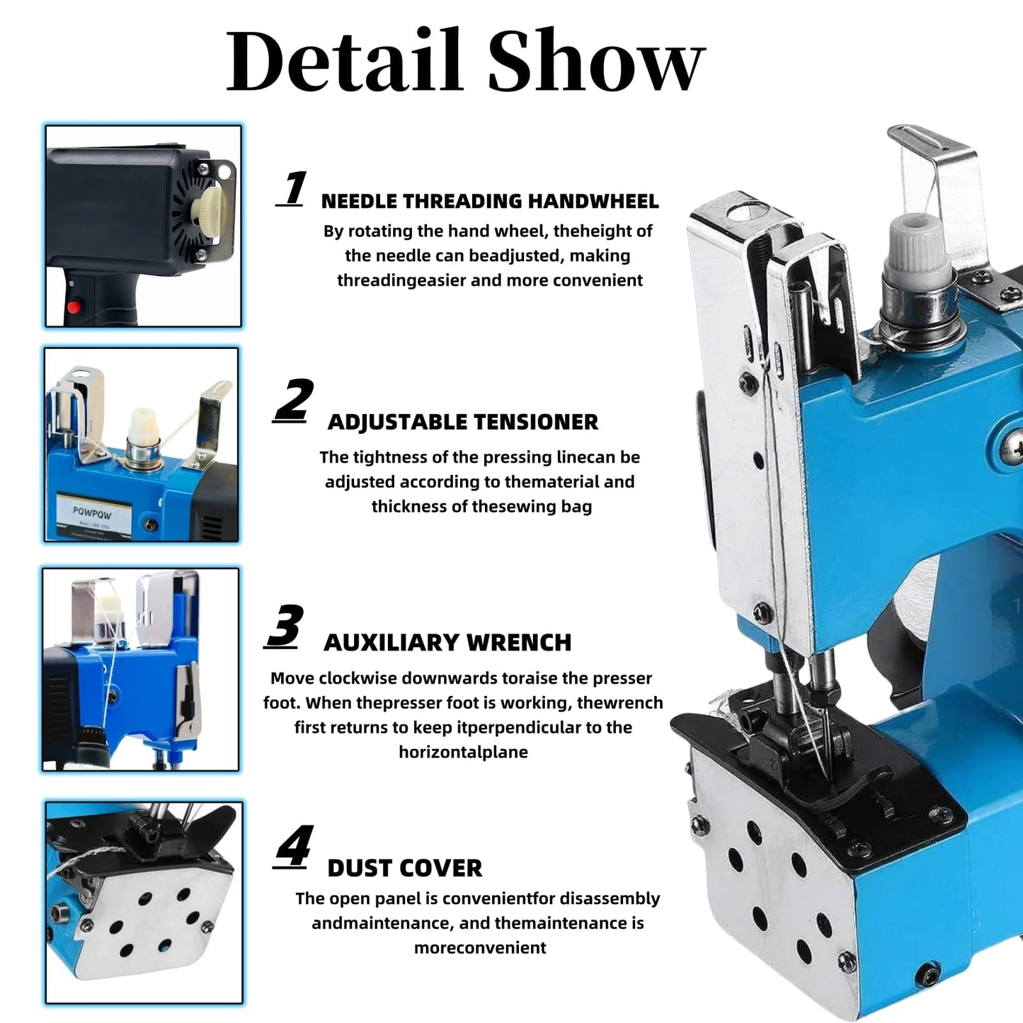 Bag Sewing Machine, 2s/bag Portable Bag Sewing Machine, Industrial Bag Closing Machine for Packing Woven Bags Non-woven Fabrics Leather (Blue, Lithium Battery - 36V)