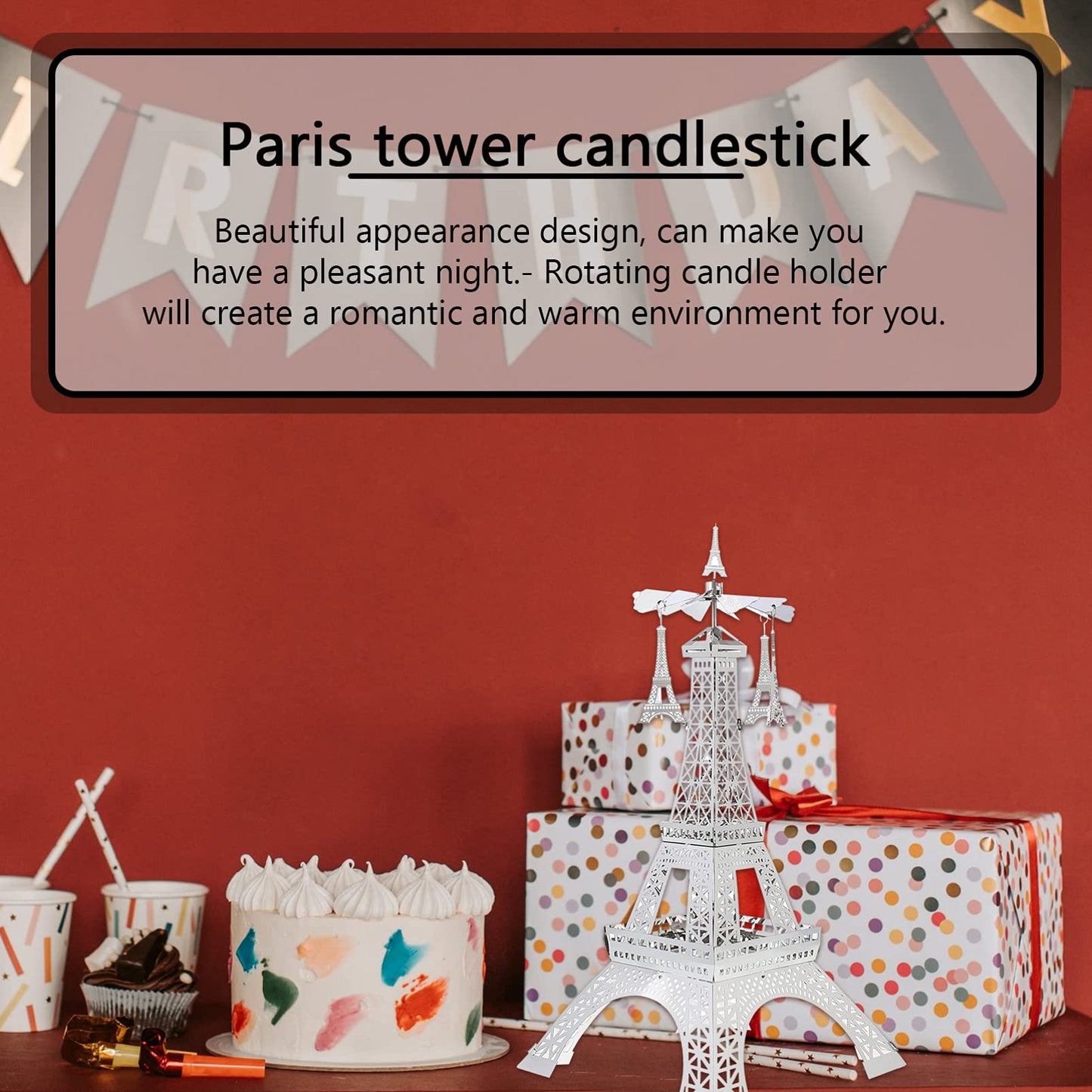 Uonlytech 1pc Rotating Eiffel Tower Candle Holder Elegant Metal Candlestick Table Decor for Home Weddings and Special Occasions Unique Romantic Centerpiece