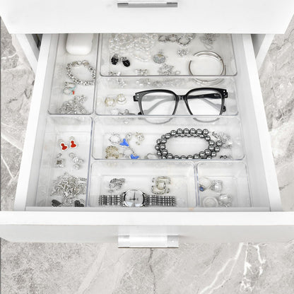 Manalete Drawer Organizers Set of 15, 4 Sizes Clear Plastic Drawer Organizers and Storage Bins for Kitchen, Bathroom, Office, Dresser Desk Drawer Organizer Tray for Jewelry, Makeup, Junk, Gadgets