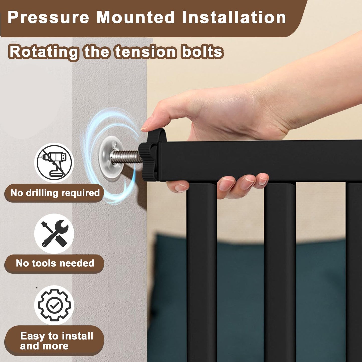 Amibud 41" Extra Tall Baby Gate for Big Dog No Jumping Over,54.7-63.0" Wide Pet Safety Gate Indoor for Doorways No Drilling,Auto Close Child Puppy Gates for Stairways Pressure Mounted (Black)
