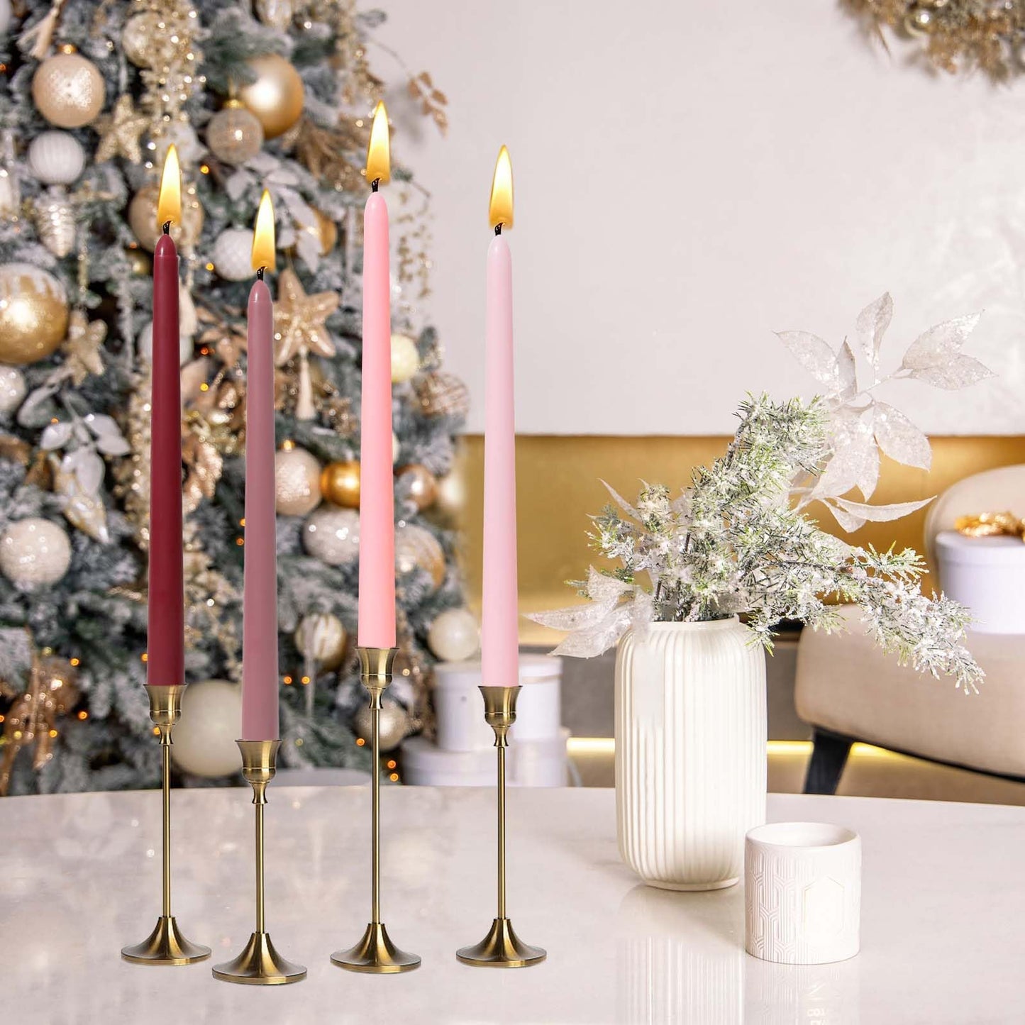 10 inch Gradient Taper Candles,Set of 4 Tapered Candle, Tall Candlesticks,Conical Stick Candles,Smokeless,Home Dinner, Party, Wedding, Halloween, Christmas (Pink Series, 10inch)