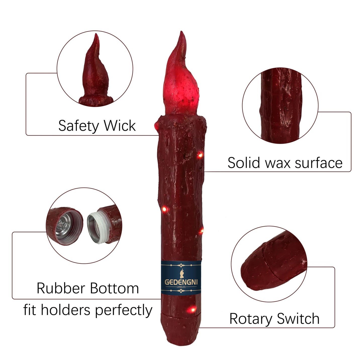 Gedengni Magical Candlesticks Flameless Taper Candle, 2pcs Red LED Tapered Candles Remote Dipped Candle 6inch Battery Chandelier for Enchanting Weddings and Harry Potter Inspired Vigils(LW4P-RE)