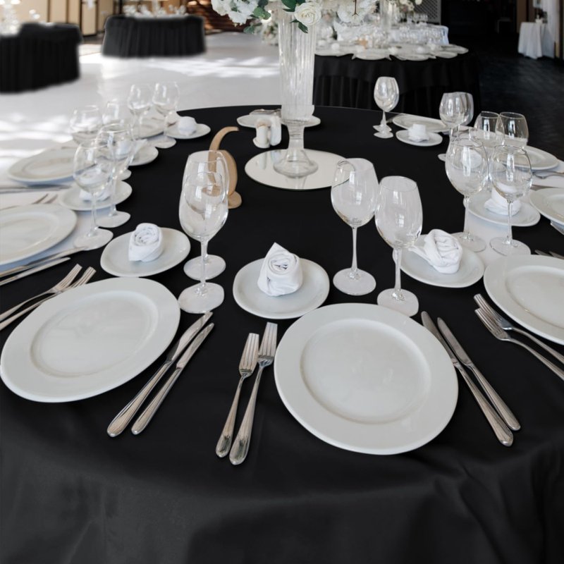 Fitable 6 Pack Black Round Table Clothes - 90 Inches in Diameter - Stain Resistant and Washable Tablecloths, Polyester Fabric Table Covers for Wedding, Party, Banquet, Gathering