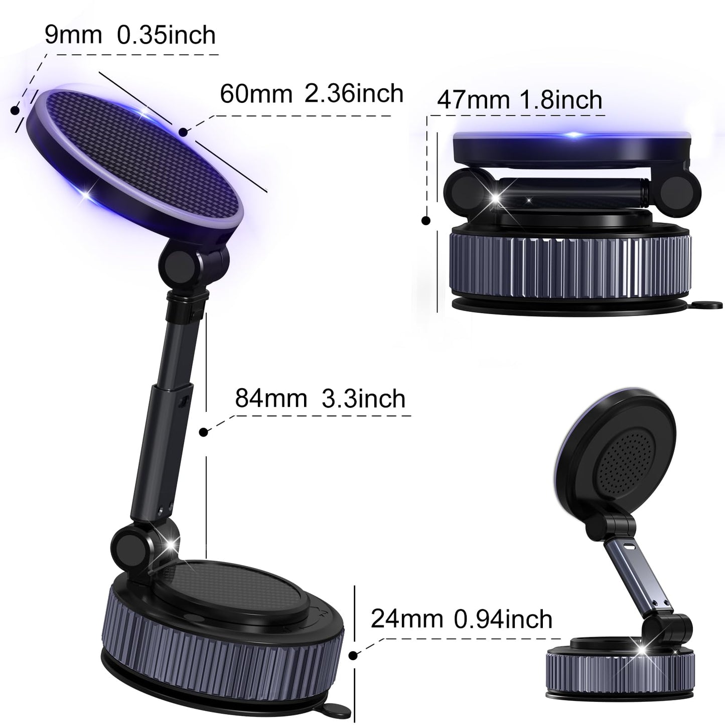 Magnetic Phone Charging Holder for Car - Upgraded 360° Vacuum Magnetic Phone Holder, Foldable Retractable Suction Cup Car Phone Mount for Magsafe for Your Car/Gym/Mirror Mount for iPhone & Android