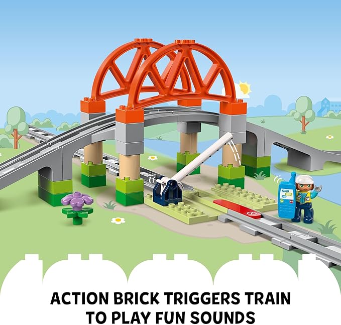 LEGO DUPLO Town Train Bridge and Tracks Expansion Set - 10 Extra Pieces of Train Tracks - Preschool and Toddler Train Set Ages 2+ - Building Toy for Boys and Girls - 10426
