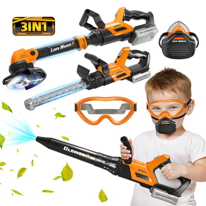 Kids Tool Set, 3 in 1 Kids Power Garden Tools with Sounds & Lights, Toy Weed Wacker, Toy Leaf Blower and Hedge Trimmer, Outdoor Toys, Toy Tools, Christmas Birthday Gifts for Boys 3 4 5 6 7 8 Year Old