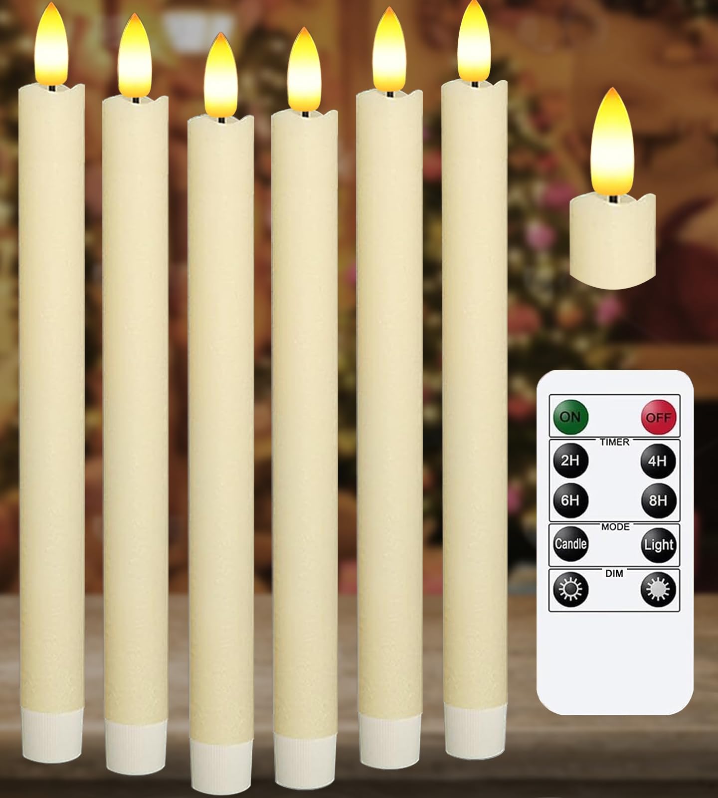 Upgraded Real Wax LED Flameless Taper Candles with Remote, KSWING 6 PCS Ivory Candle Sticks Battery Operated 3D Flickering - 9.6" Long Realistic Fake Candlesticks for Home/Wedding/Fireplace Xmas Decor