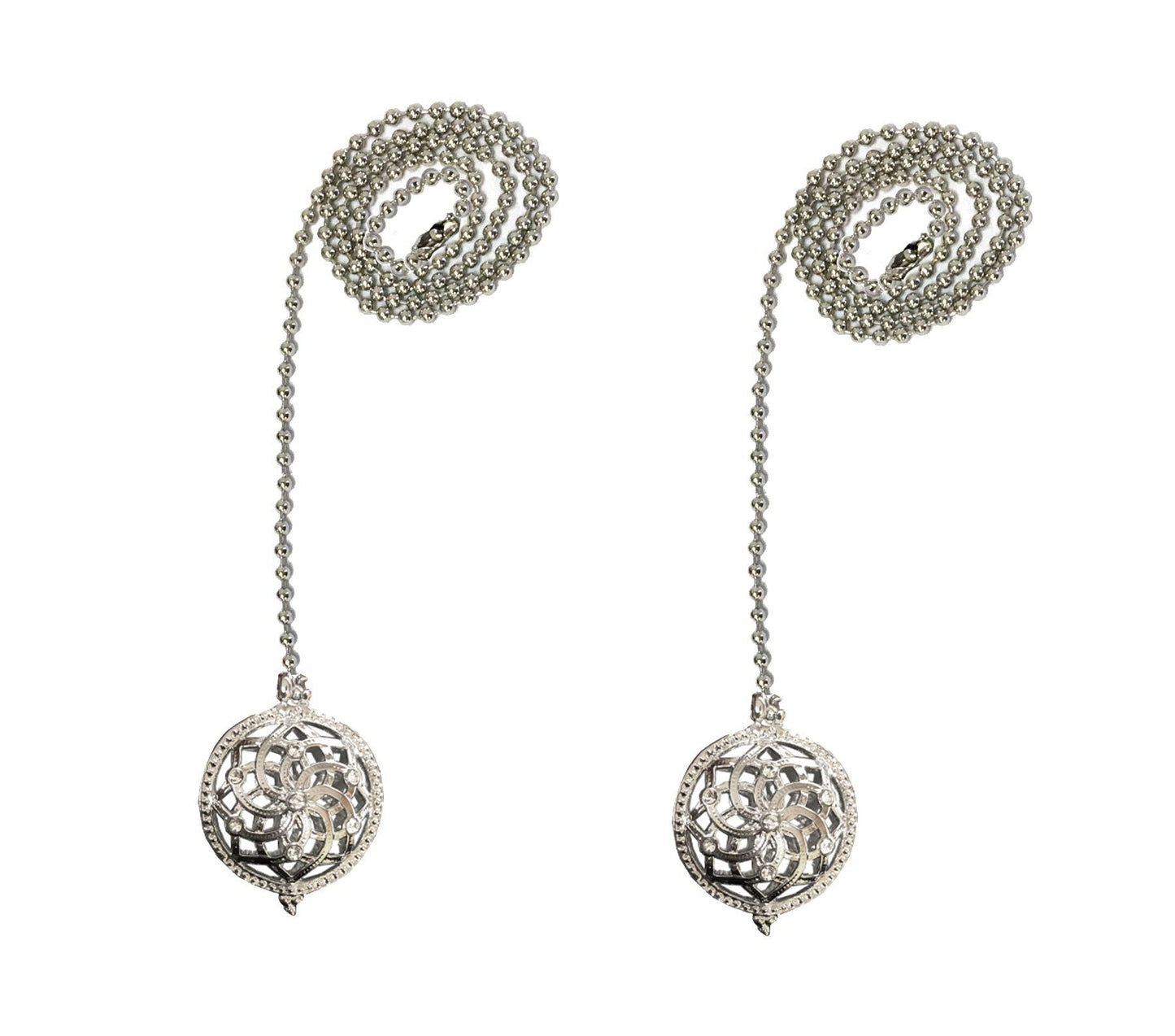 Royal Designs, Inc. FP-1028-CH-2 Adjustable Ceiling Fan Pull Chain Extension with Lustering Lotus Ornament, 24 inch, Chrome, 2-Pack