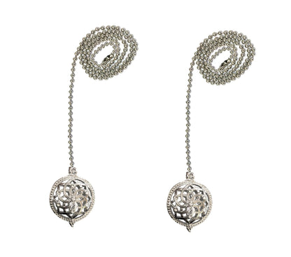 Royal Designs, Inc. FP-1028-CH-2 Adjustable Ceiling Fan Pull Chain Extension with Lustering Lotus Ornament, 24 inch, Chrome, 2-Pack