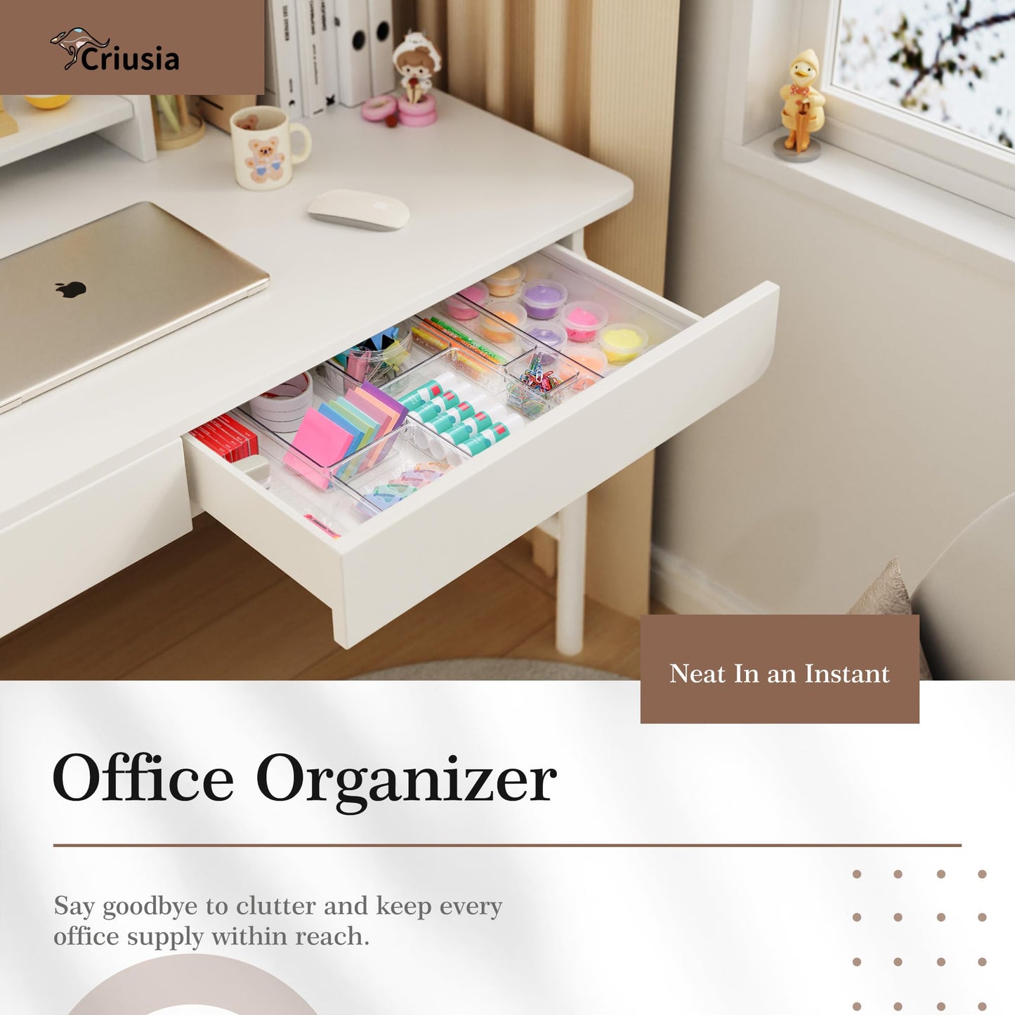 Criusia Drawer Organizer, 10 Pack Large Clear Plast Set, 3 Size Versatile Bathroom and Vanity Organizer Trays, Storage Bins for Makeup, Bedroom, Kitchen Utensils