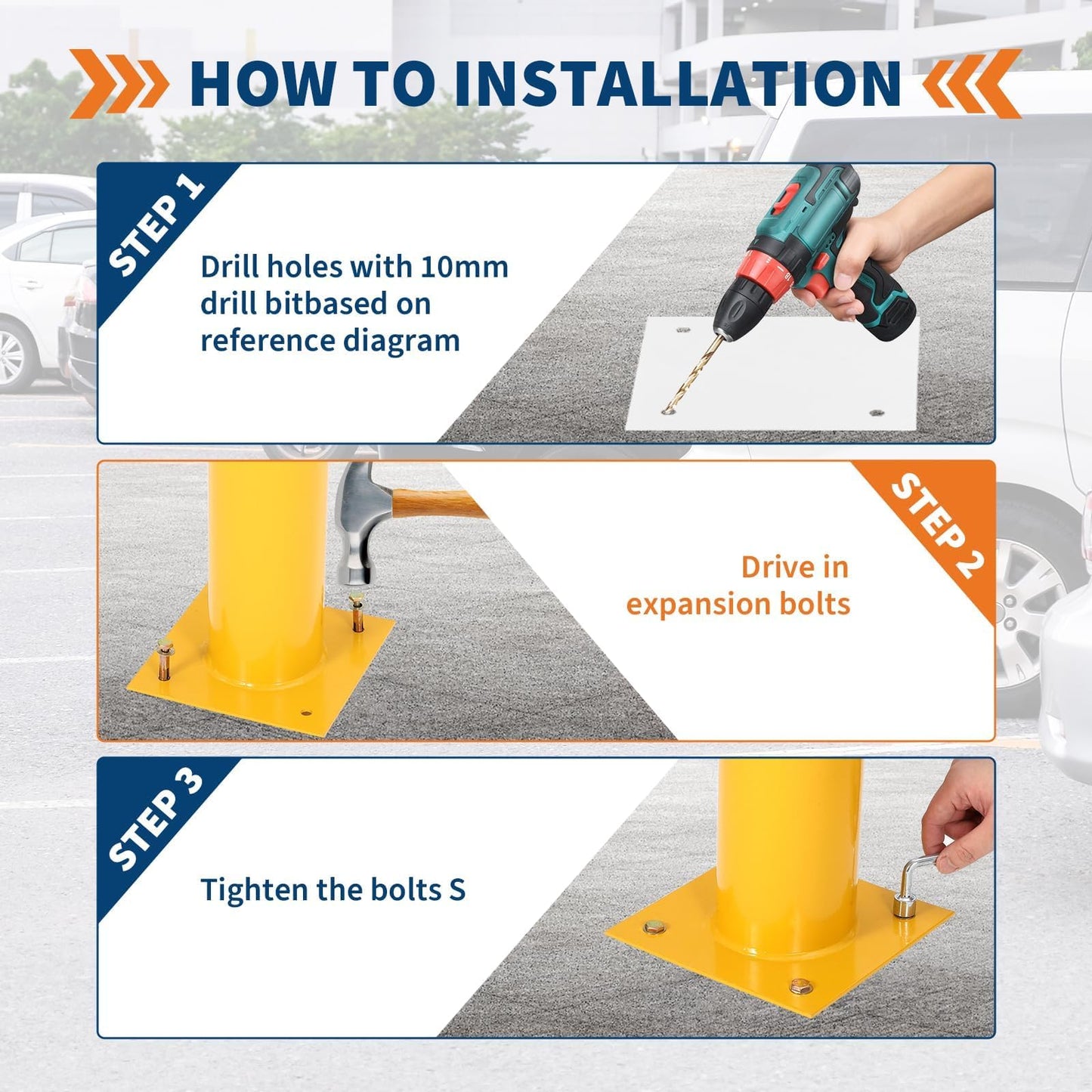 Safety Bollard, 42" Height 4.5" Diameter Steel Post with Anchor Bolts, Yellow Traffic Bollard for Property Protection & Parking Lots (6 Pack)