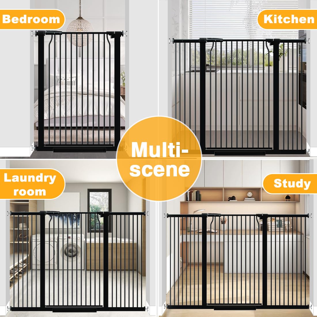 40.5" Extra Tall Cat Pet Gate 57.4-60.2" Wide Pressure Mounted Tall Pet Gate Easy Walk-Through Auto-Close Safety Baby Gate for Cats and Dogs for Indoor Stairs, Doorways, and Kitchen