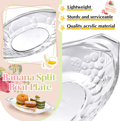 Bokon 16 Pack Banana Split Dish 8 oz Ice Cream Dishes Acrylic Banana Split Bowls Clear Banana Split Boat Plate Serving Dish for Kitchen Yogurt Fruit Snack