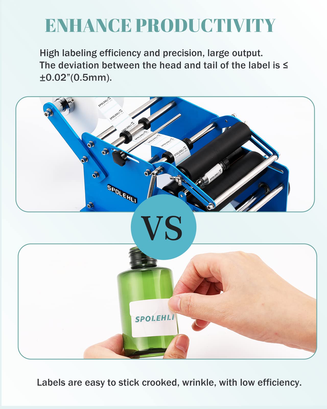 Spolehli Bottle Labeling Machine with Swing Arm, Manual Round Bottle Labeler Label Applicator Adjustable Self-Adhesive Labeling Machine for φ0.6-4.7” Cylinder (with Pressing bar)