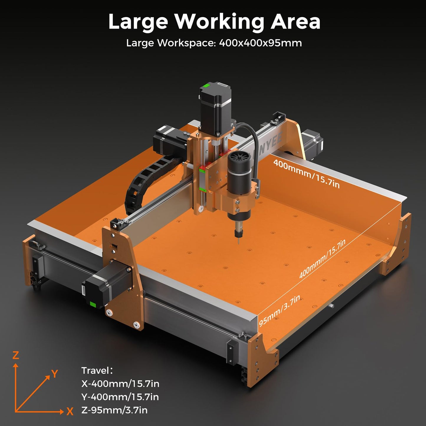 LUNYEE 4040 Pro Max CNC Router Machine, 500W Spindle, NEMA23-76 Closed-Loop Stepper Motor, 3 Axis Engraving and Milling Machine, Dual Linear Rail Z-Axis, for Wood Acrylic Aluminum