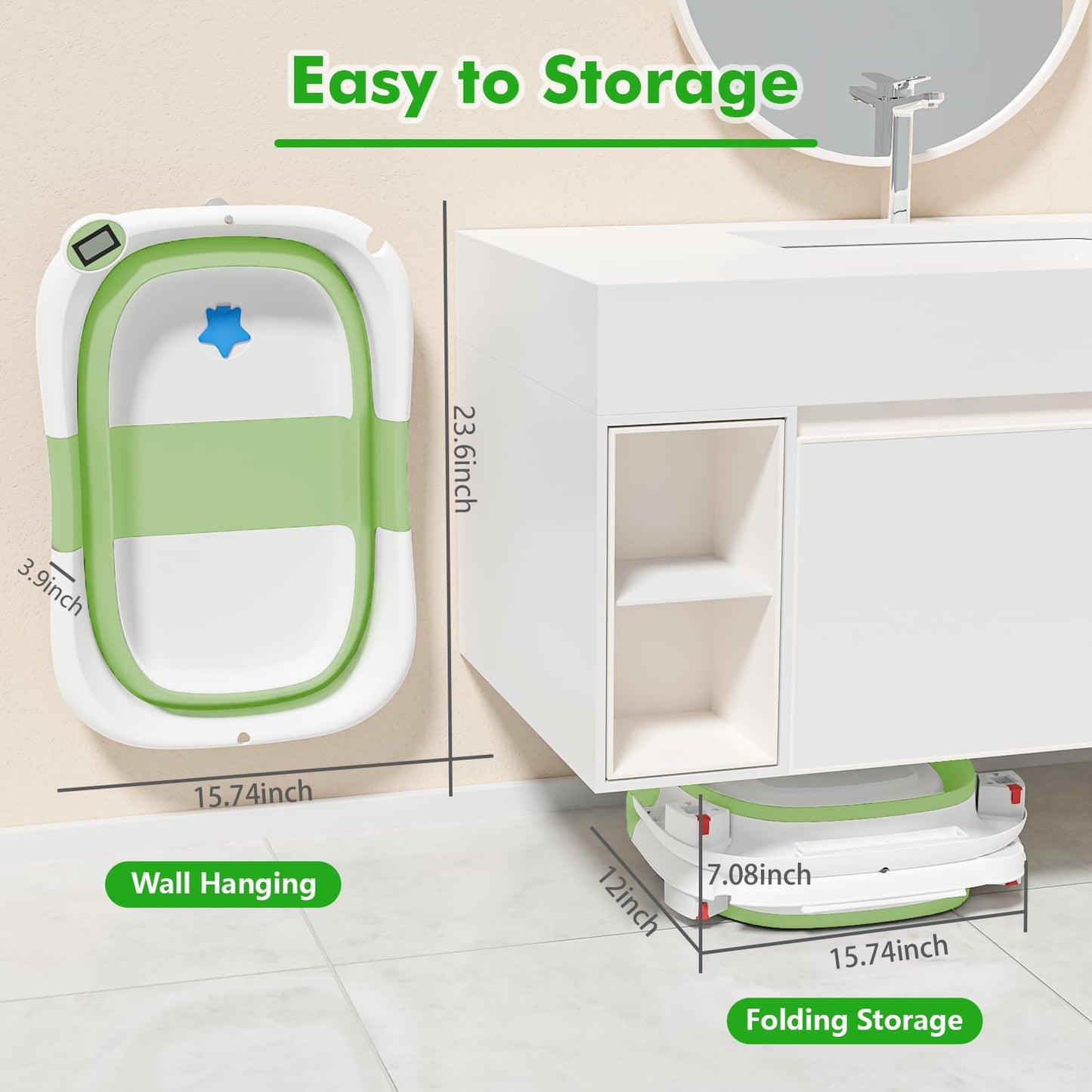 napei Collapsible Baby Bathtub,Baby Bath Tub with Soft Cushion & Thermometer,Baby Bathtub Newborn to Toddler 0-36 Months,Portable Travel Baby Tub