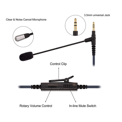 Cable Boom Microphone - Volume Control for PlayStation PS4 or Xbox One Controller, PC, Tablet ,Laptop, Smartphone - Boompro Gaming Mic compatible with V-Moda or Most Other 3.5mm Jack Headphone 150CM