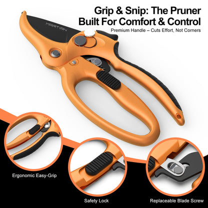 8" Detachable Blade Garden Shears – Heavy-Duty SK5 High Carbon Steel, Easy-Release Blades for Pruning, Trimming & Cleanup | Ergonomic Non-Slip Grip
