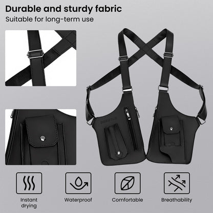 DOEUTLQ Leather Double Shoulder Armpit Bag for Men Underarm Concealed Rover The Holste Vest for Mens Adjustable Leather Bag (Black)