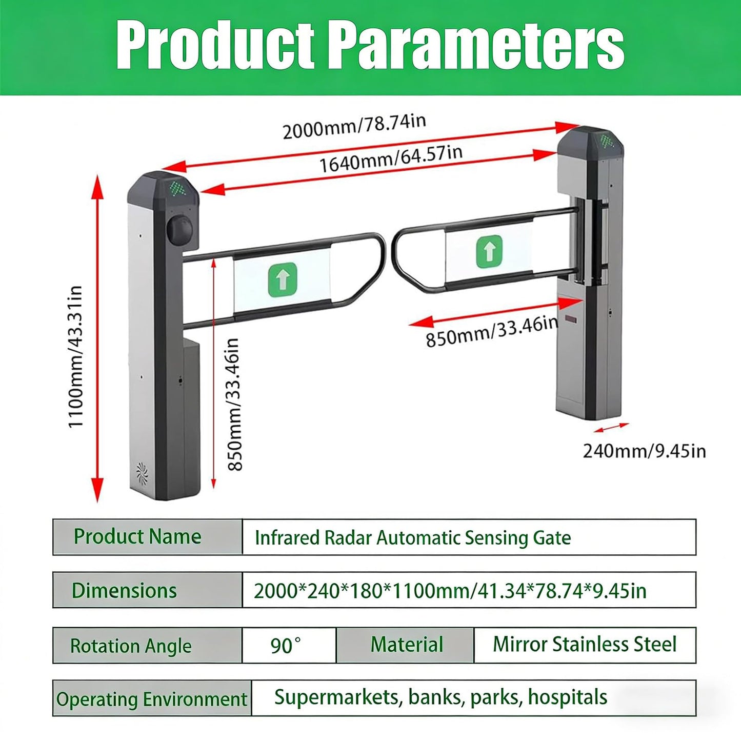 ZHIGUANYUN Automatic Closing Two-Way Safety Gate, 90° Electric Turnstile for Supermarkets, Warehouses, High-Traffic Areas, Enhanced Security, Easy Installation Stainlesssteelversion