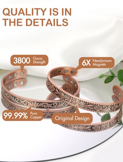 Feraco Magnetic Copper Bracelets for Women Enhanced Strength Copper Magnetic Bracelet for Women, High Gauss Neodymium Therapy Magnets