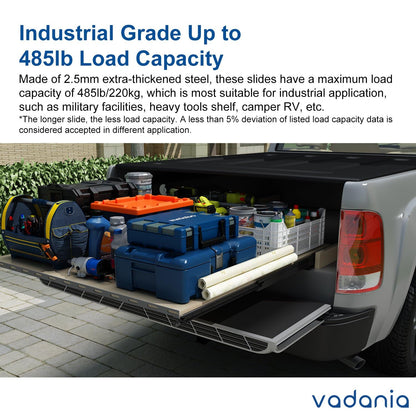 VADANIA 48" Ultra Heavy Duty Drawer Slide with Lock #VD2576-b, 3" Widening Black-electroplated Cold-Rolled Steel, Industrial Grade Heavy Load Capacity, 3-Fold Full Extension, Side Mount, 1-Pair
