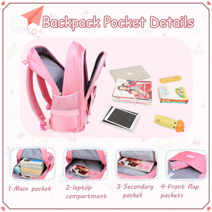 VIDOSCLA School Bags for Girls,2Pcs Bowknot Students Backpack,Elementary Princess Bookbag Sets for School