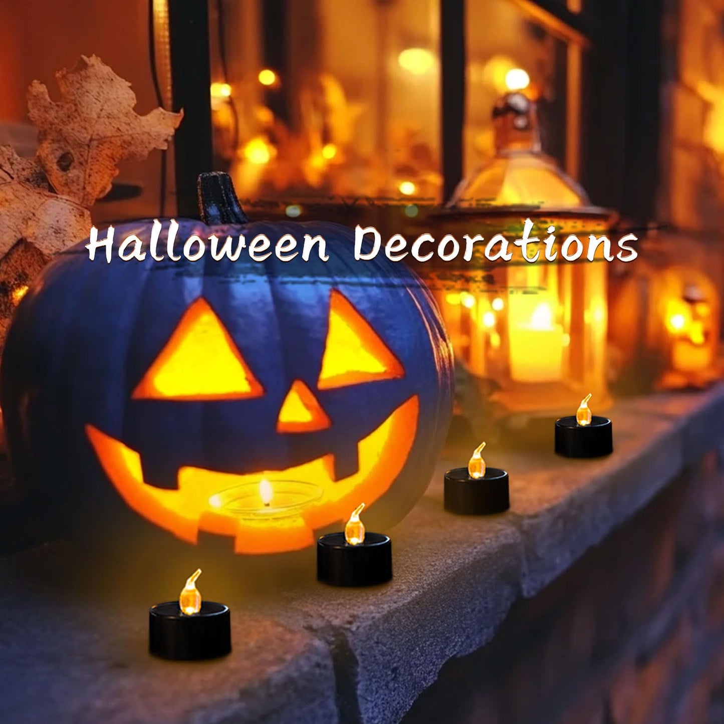 LANKER 24 Pack Black Tea Lights Candles, Flickering Warm Yellow Flameless LED Tealights, Long Lasting Battery Operated Fake Candles, Decoration for Wedding, Halloween and Christmas