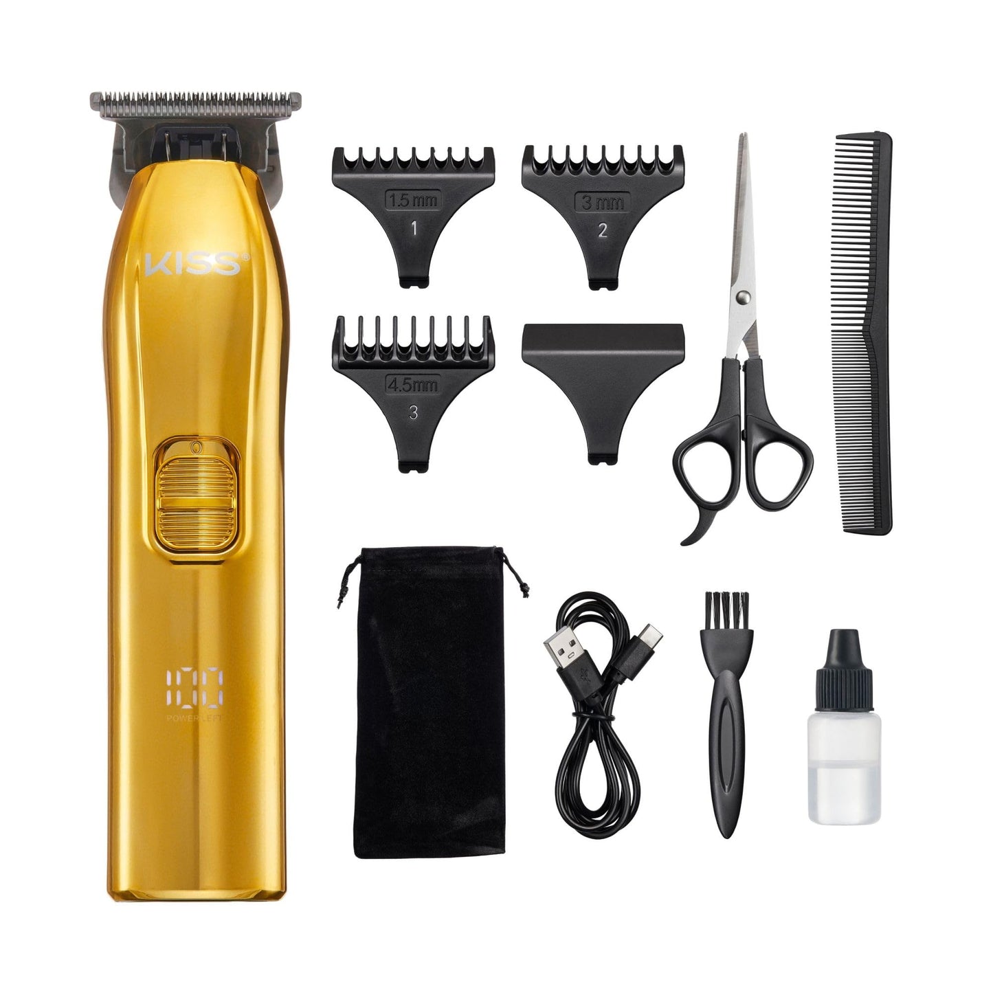 KISS Precision Blade Cordless Trimmer with Stainless Steel T-Blade, Powerful High-Torque, High-Speed Motor, 3 Blade Guard Attachments & Blade Cover, USB Cable & Long-Lasting Lithium Ion Battery