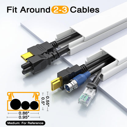 Delamu Cord Hider, 157in Wire Covers for Cords on Wall, Premium Cable Hider Cord Covers for Wires, Cable Management Wire Hiders for TV, Cable Raceway Kit, W0.95 H0.55in, White