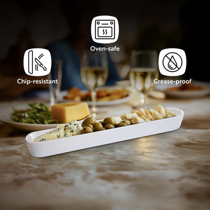 Restaurantware Siluro 16.3 Inch Olive Tray 1 Narrow Olive Plate - Microwave-Safe Oven-Safe White Porcelain Narrow Serving Tray Chip-Resistant For Olives Or Cheeses