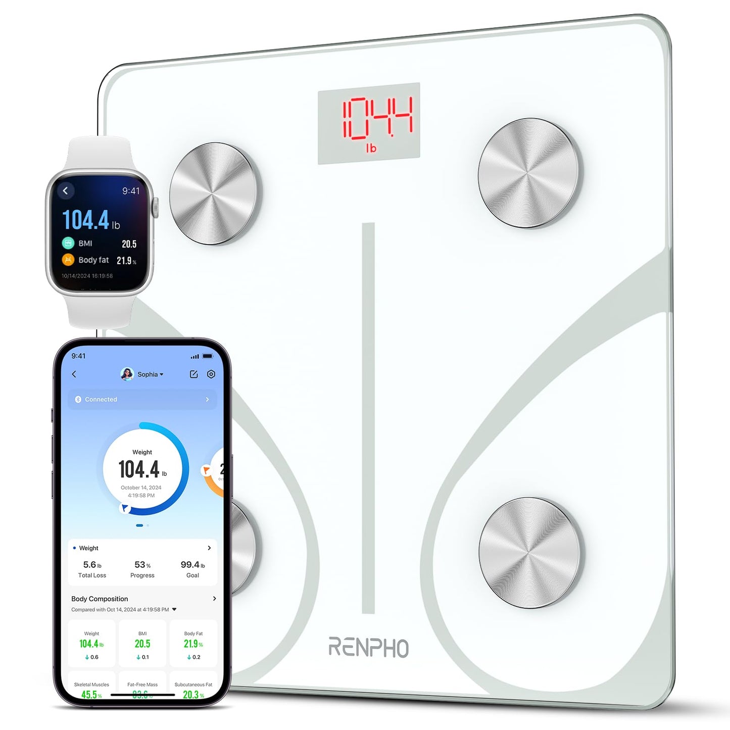 RENPHO Smart Scale for Body Weight, Digital Bathroom Scale BMI Weighing Bluetooth Body Fat Physician Scale, Body Composition Monitor Health Analyzer with Smartphone App, 400 lbs - Elis 1