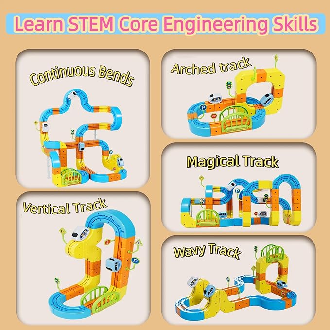 Electric Train Set for Kids Ages 3-8 - 145 Pcs STEM Building Toys with Flexible 3D Tracks - Birthday Gift for Boys Girls